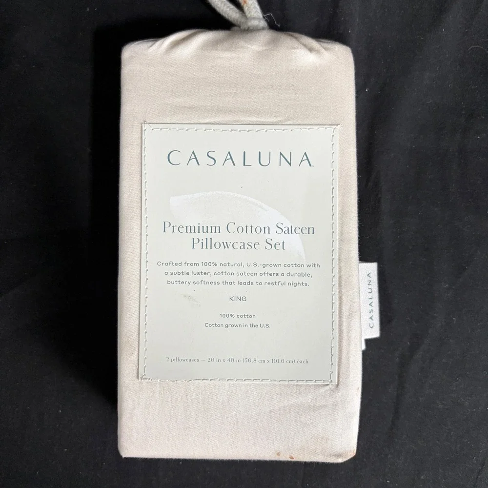 King 600 Thread Count Sateen Pillowcases Natural - Casaluna™